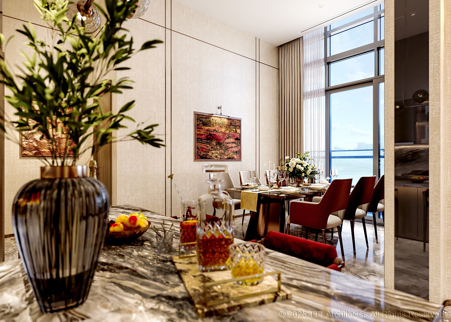 Phối cảnh nội thất phòng khách penthouse dự án chung cư Celestine Westlake - 300 Võ Chí Công